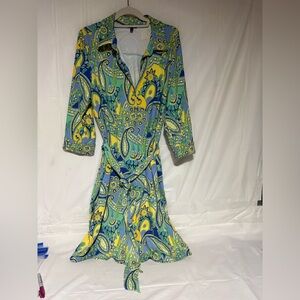 Talbots Vibrant Paisley Long Sleeve Dress